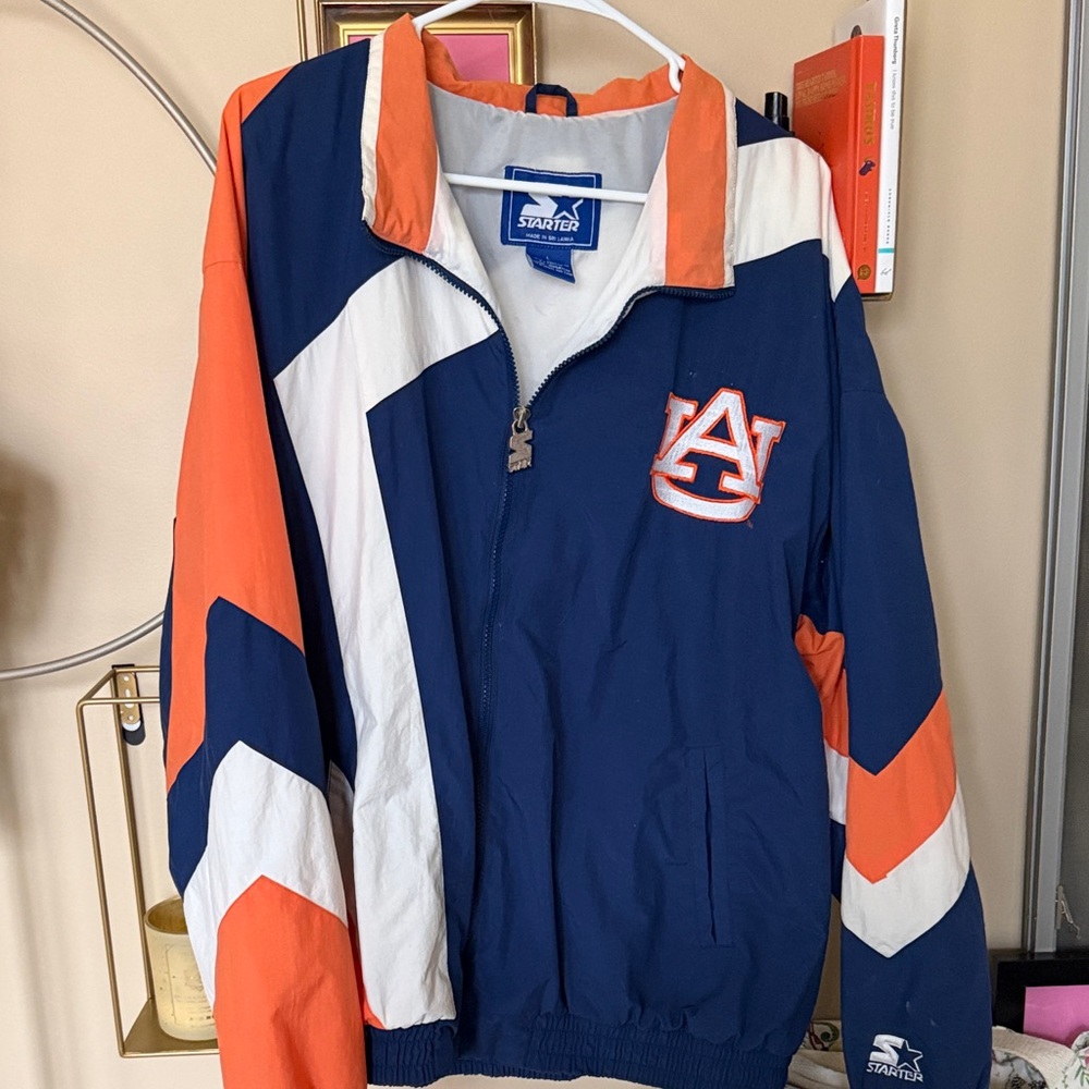 STARTER 90s Auburn University Navy, Orange, and White Wind Breaker Jacket